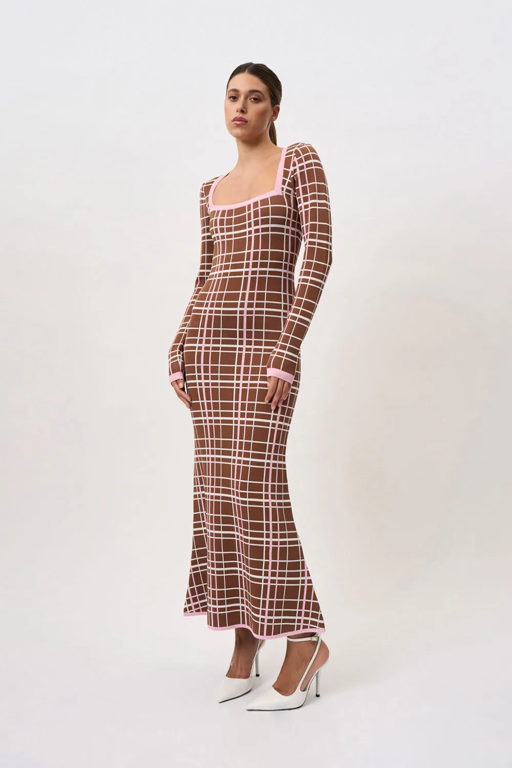 Carolina Check Knit Dress - Brown Pink