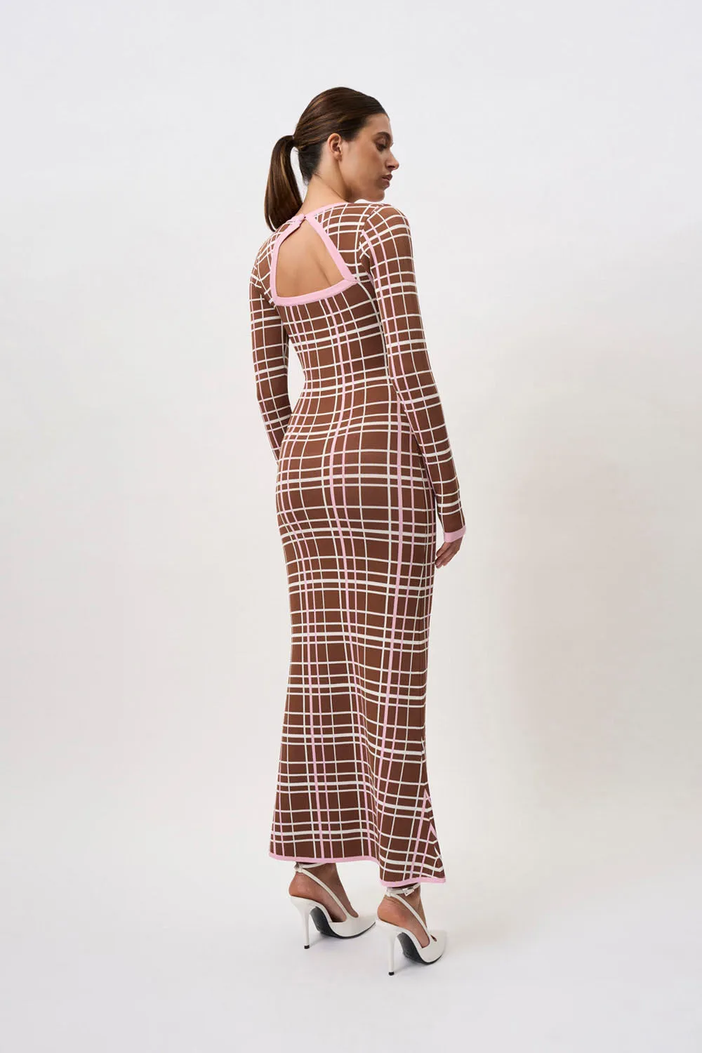 Carolina Check Knit Dress - Brown Pink