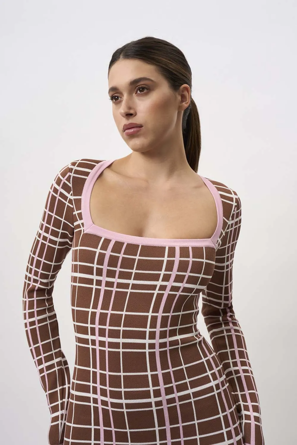 Carolina Check Knit Dress - Brown Pink