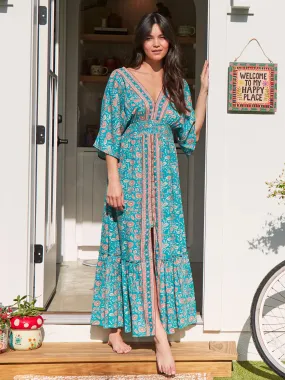 Celia Maxi Dress - Teal Floral Vines