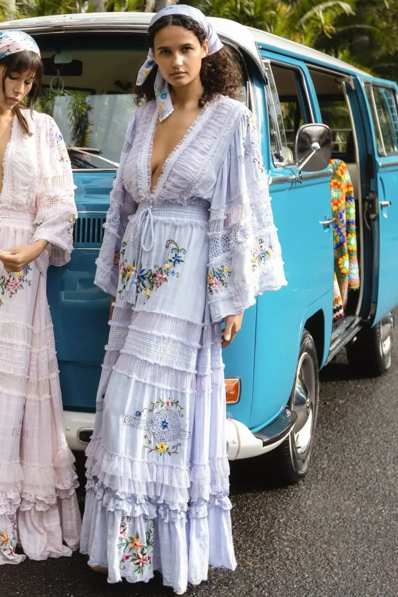 Charm Your Way - Embroidered maxi dress/duster - Rosey Tea in Baby Lavender