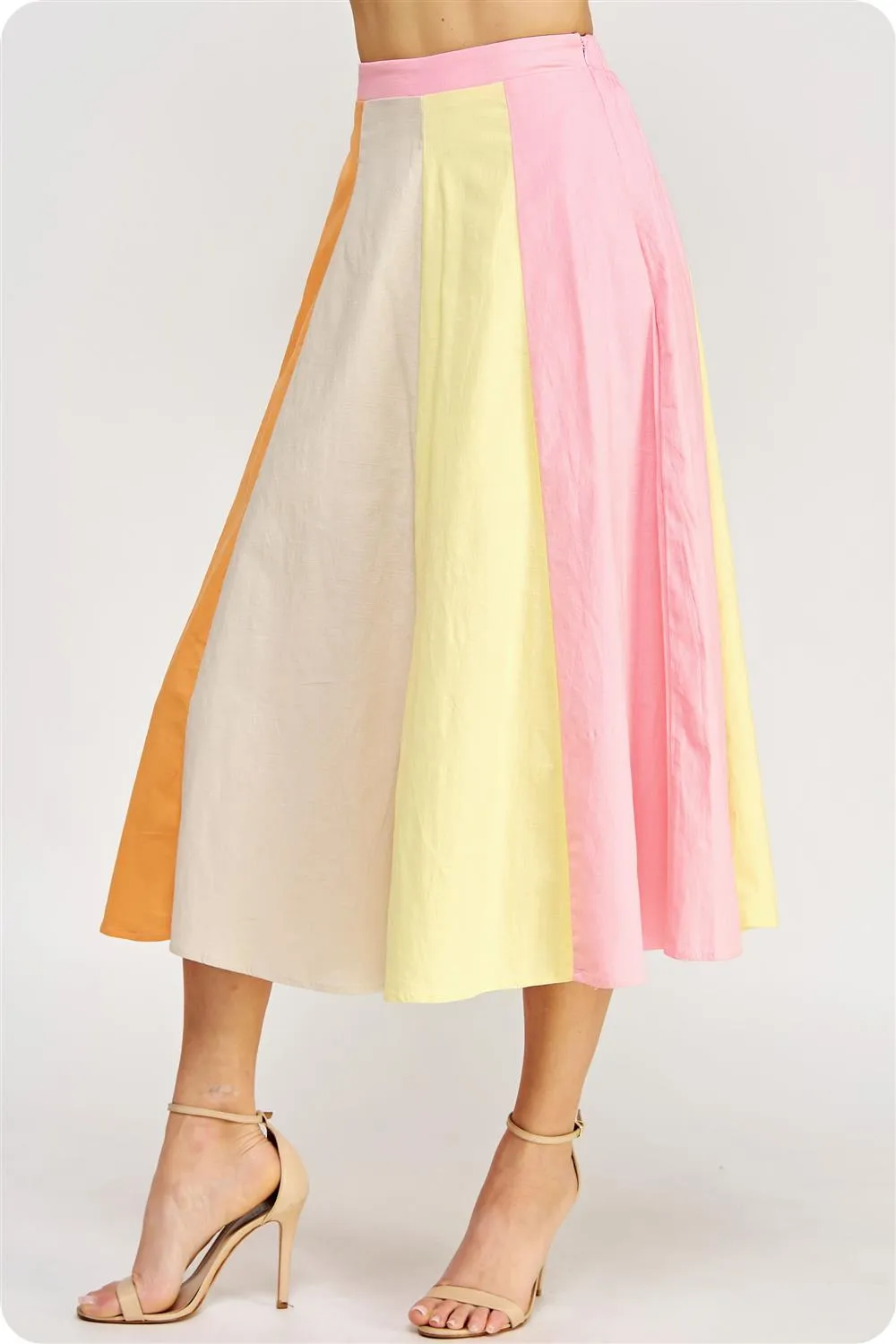 Color Block Linen Long Skirt