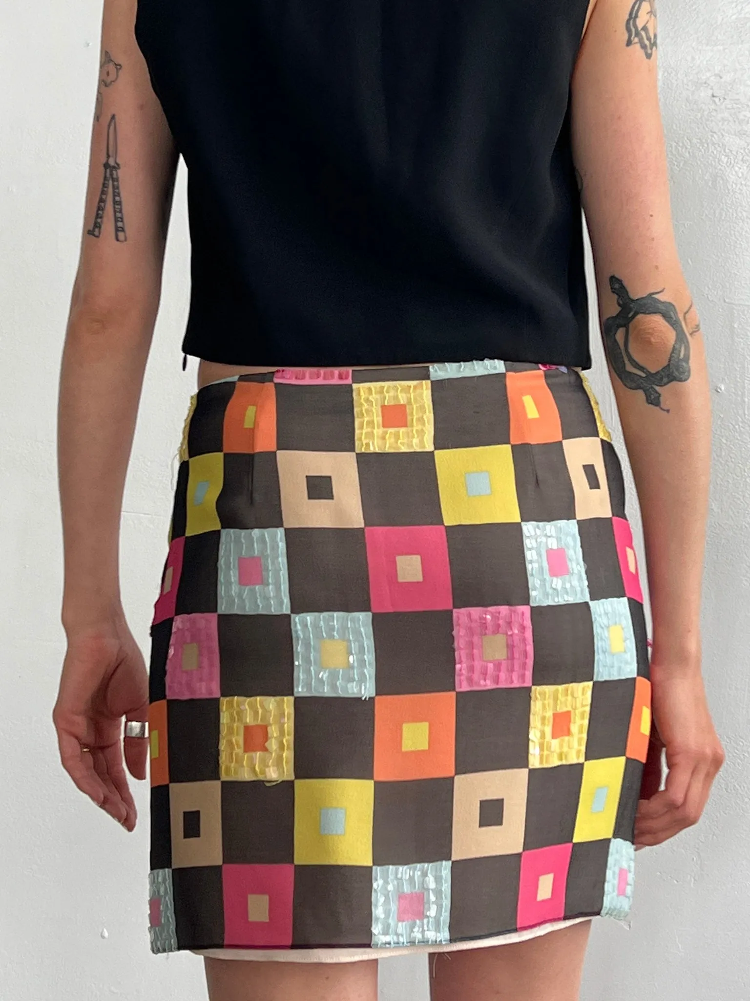 Colorful Squares Sequin Skirt (S)