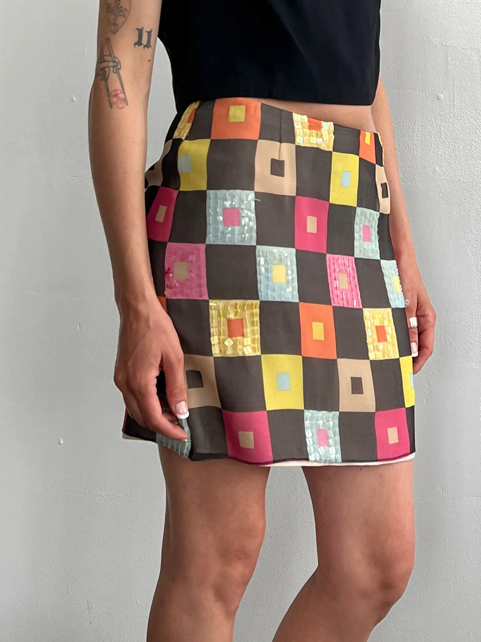 Colorful Squares Sequin Skirt (S)