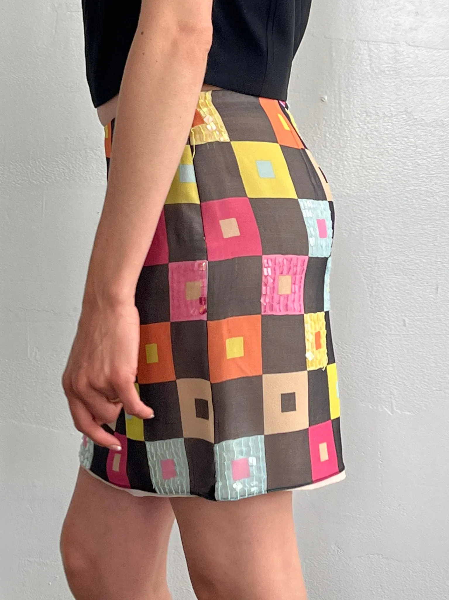 Colorful Squares Sequin Skirt (S)