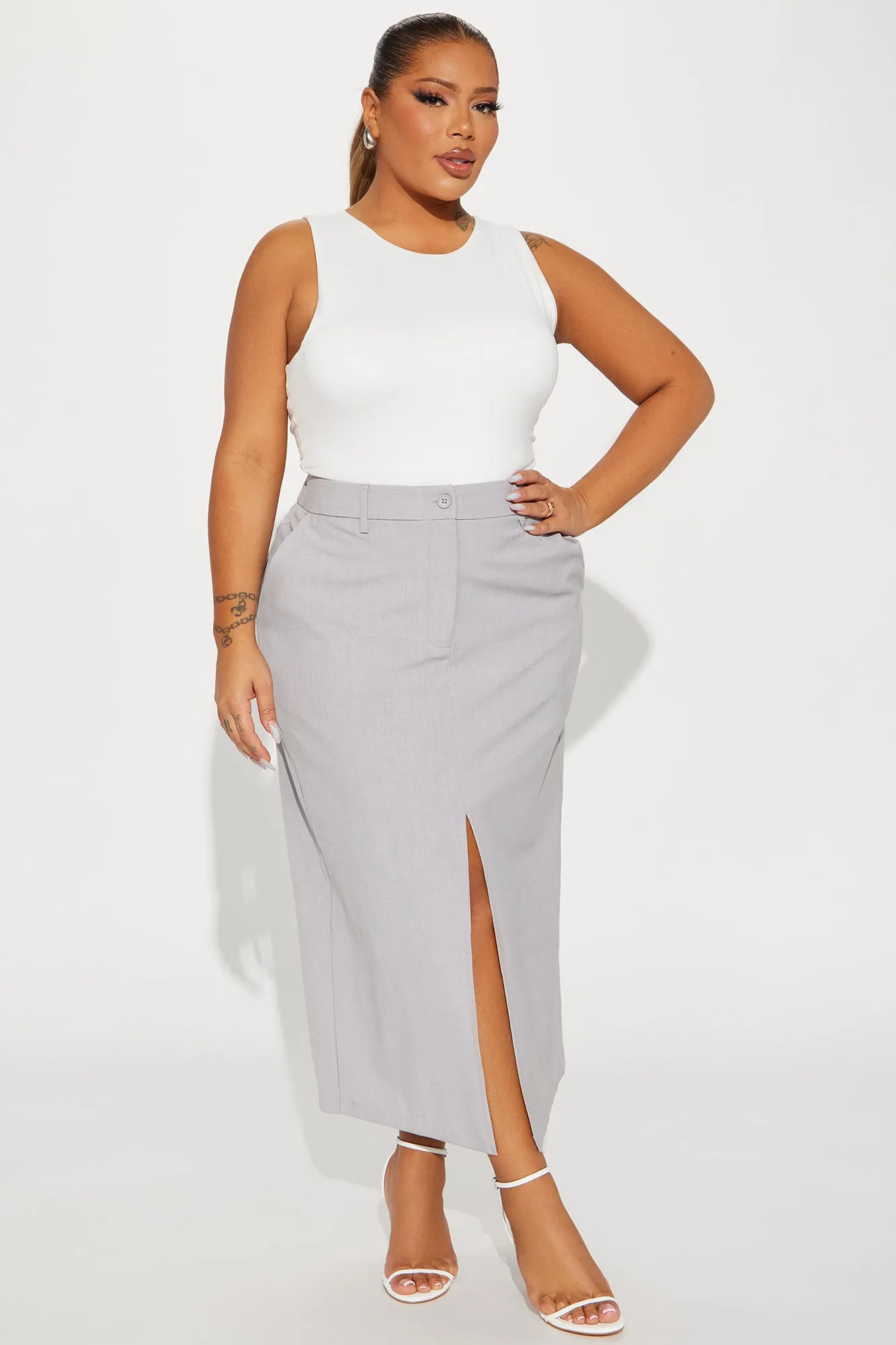 Command You Trouser Midi Skirt - Grey