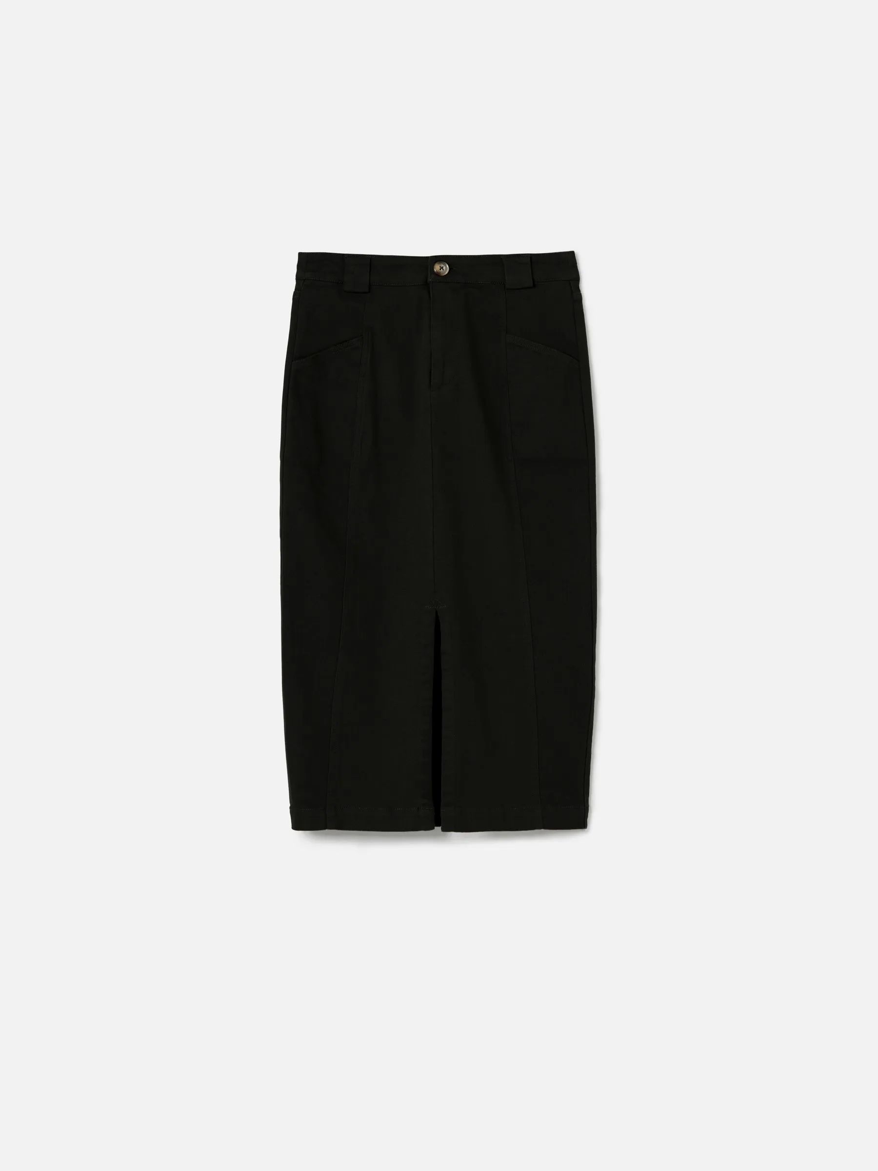 Cotton Twill Ira Pencil Midi Skirt