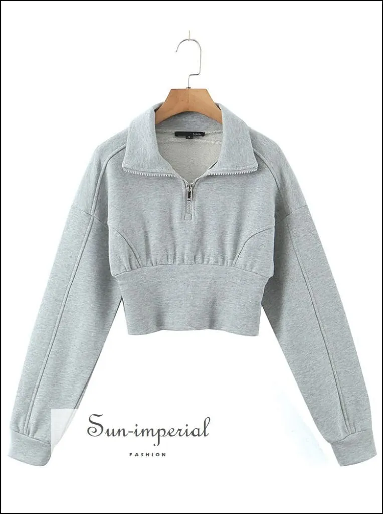 Cropped Zipped Sweatshirt With Elastic Skirt Sporty Set