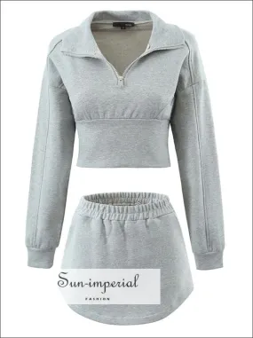 Cropped Zipped Sweatshirt With Elastic Skirt Sporty Set