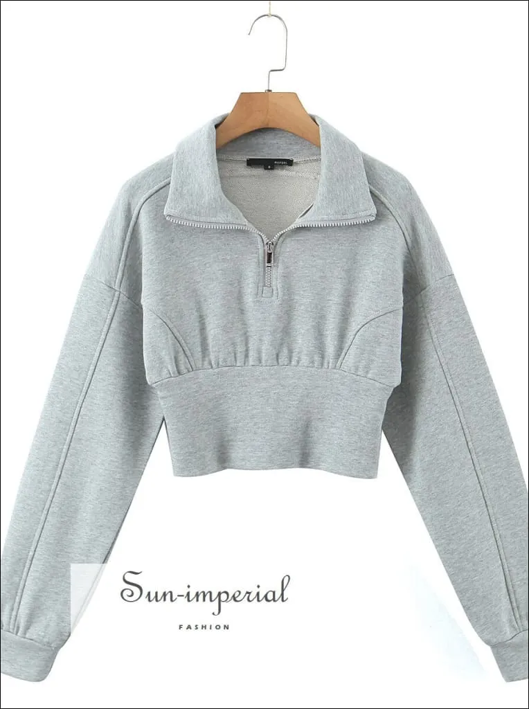 Cropped Zipped Sweatshirt With Elastic Skirt Sporty Set