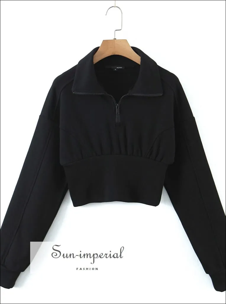 Cropped Zipped Sweatshirt With Elastic Skirt Sporty Set