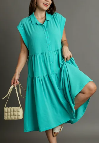 Curvy Mint Collared Midi Dress