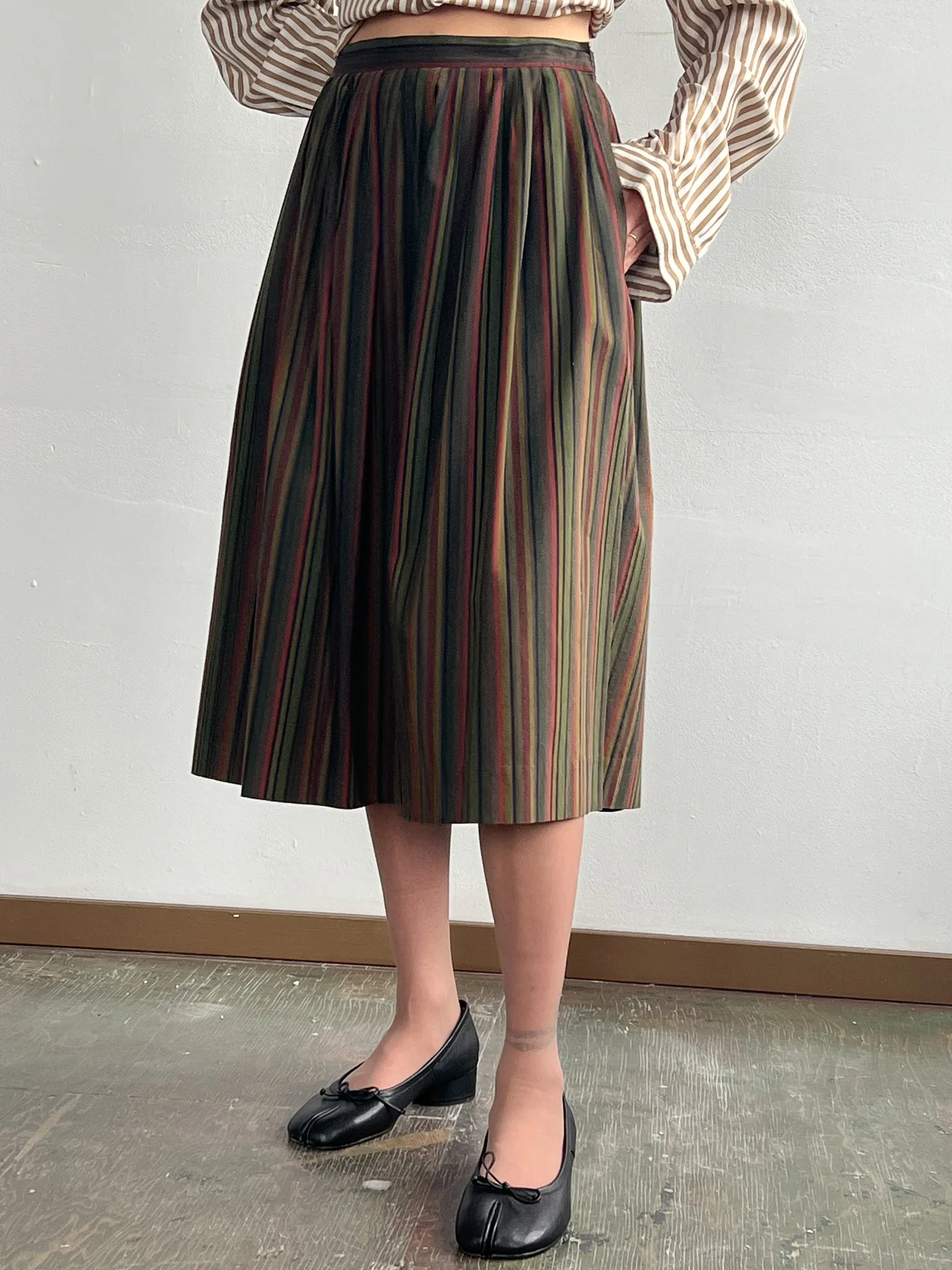 Dark Neutrals Cotton Stripe Skirt (S)