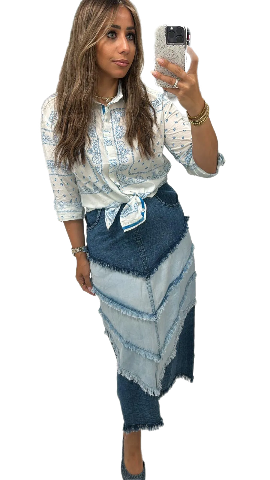 Denim Fringe Skirt