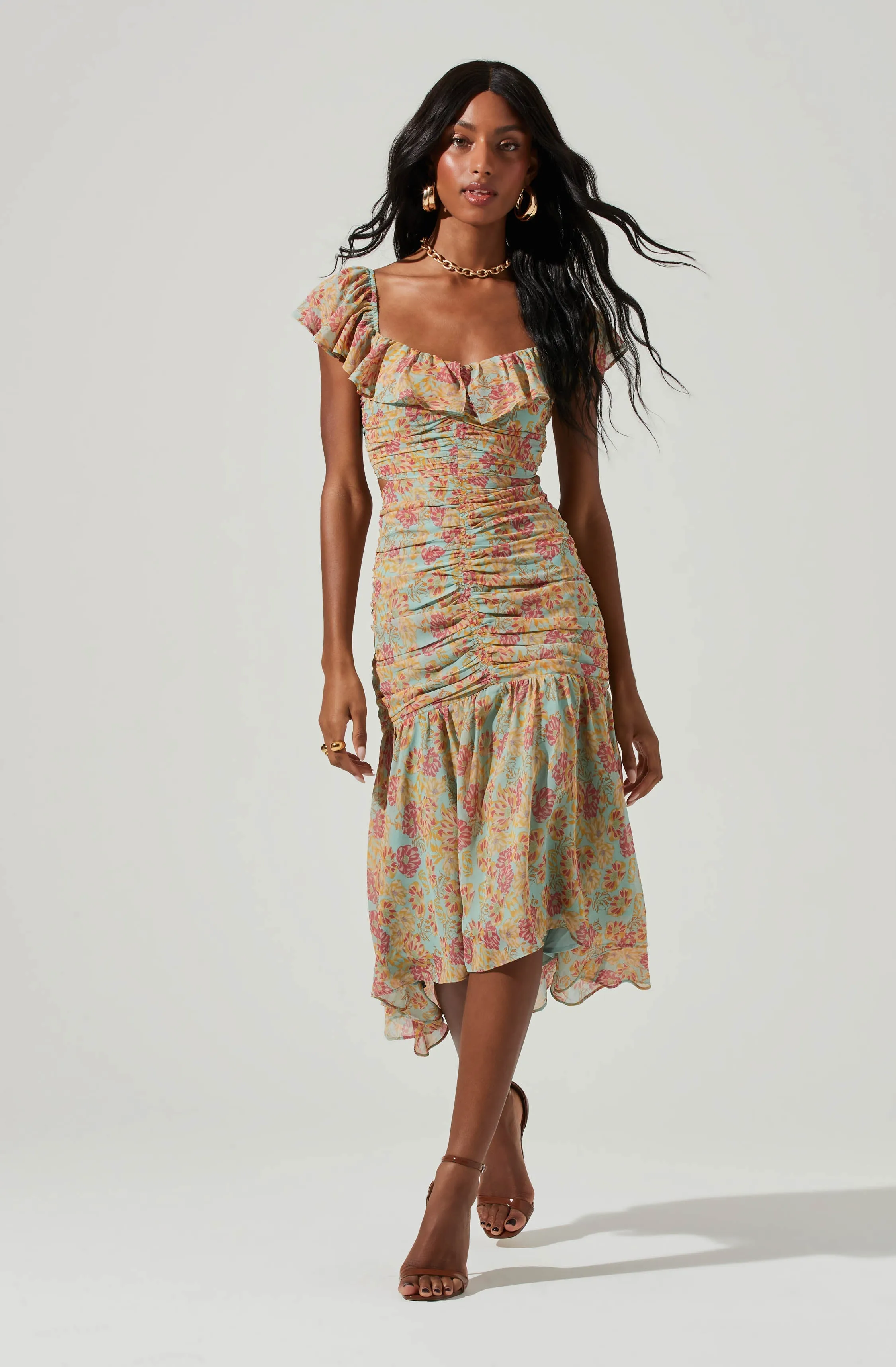 Devereaux Cutout Floral Midi Dress