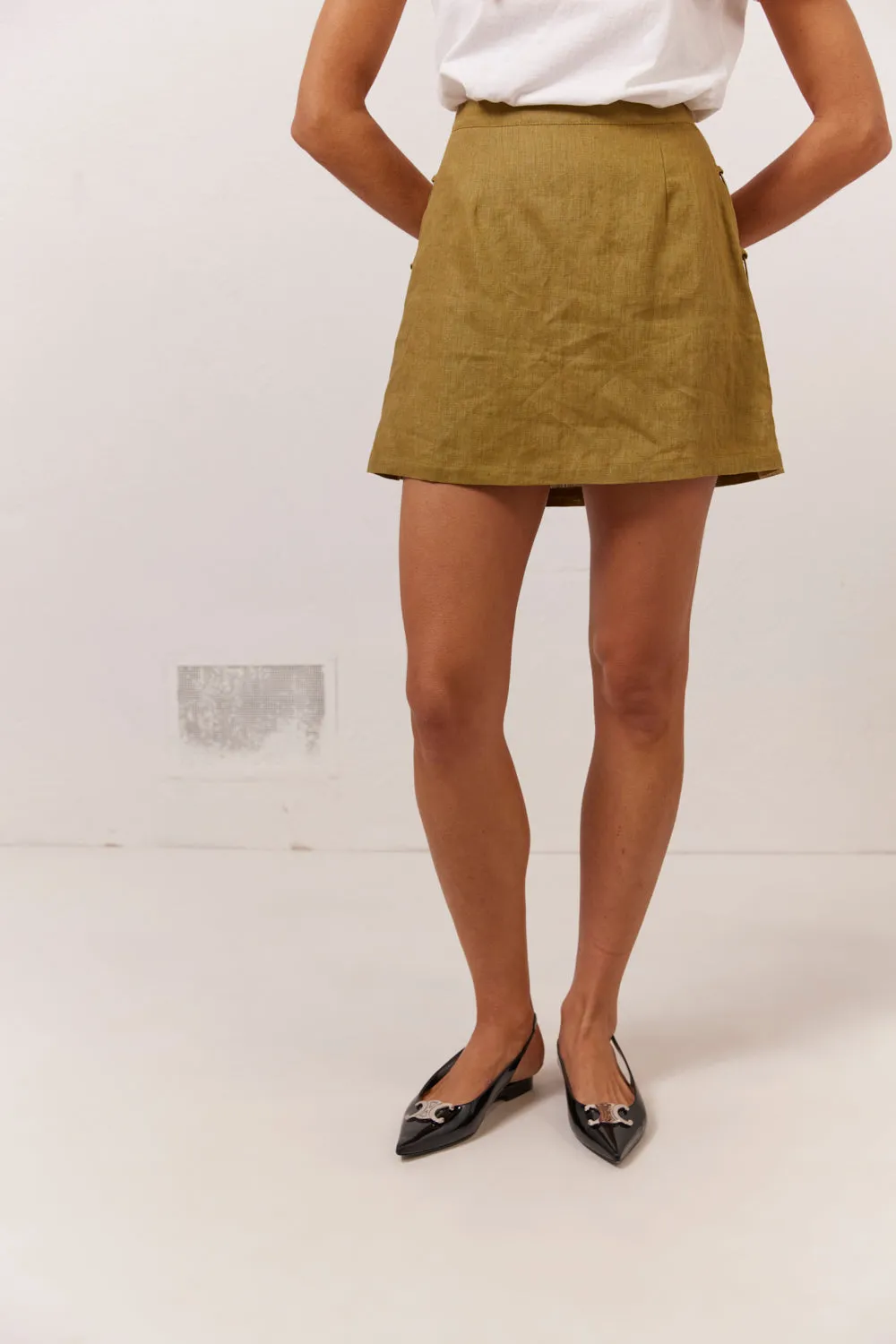 Discoteca Linen Mini Skirt Olive