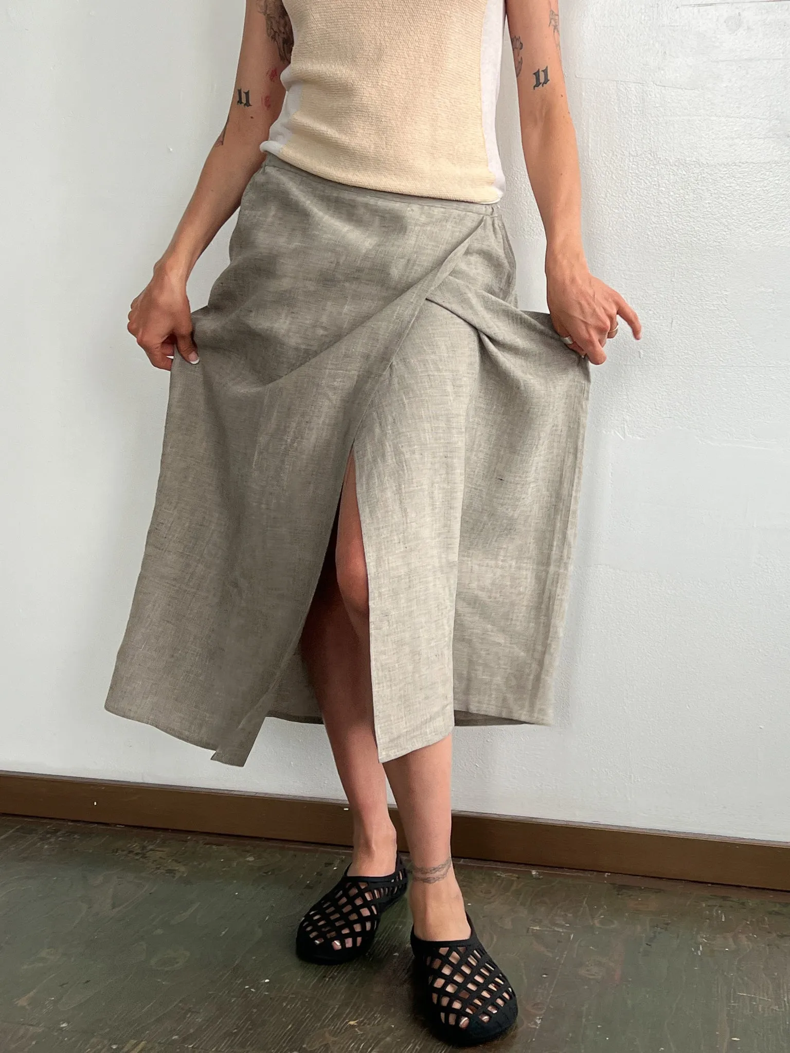 Eskandar Linen Wrap Easy Skirt (M)