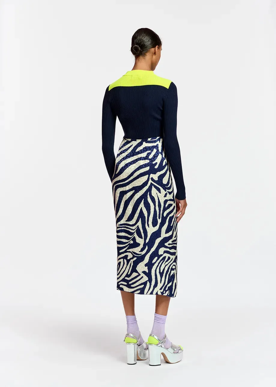 Essentiel Antwerp Flavia Dress in Navy Zebra Combo