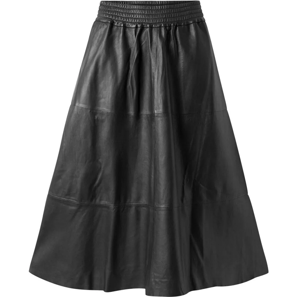 Everlyn leather skirt with elastic in waist / 50648 - Black (Nero)