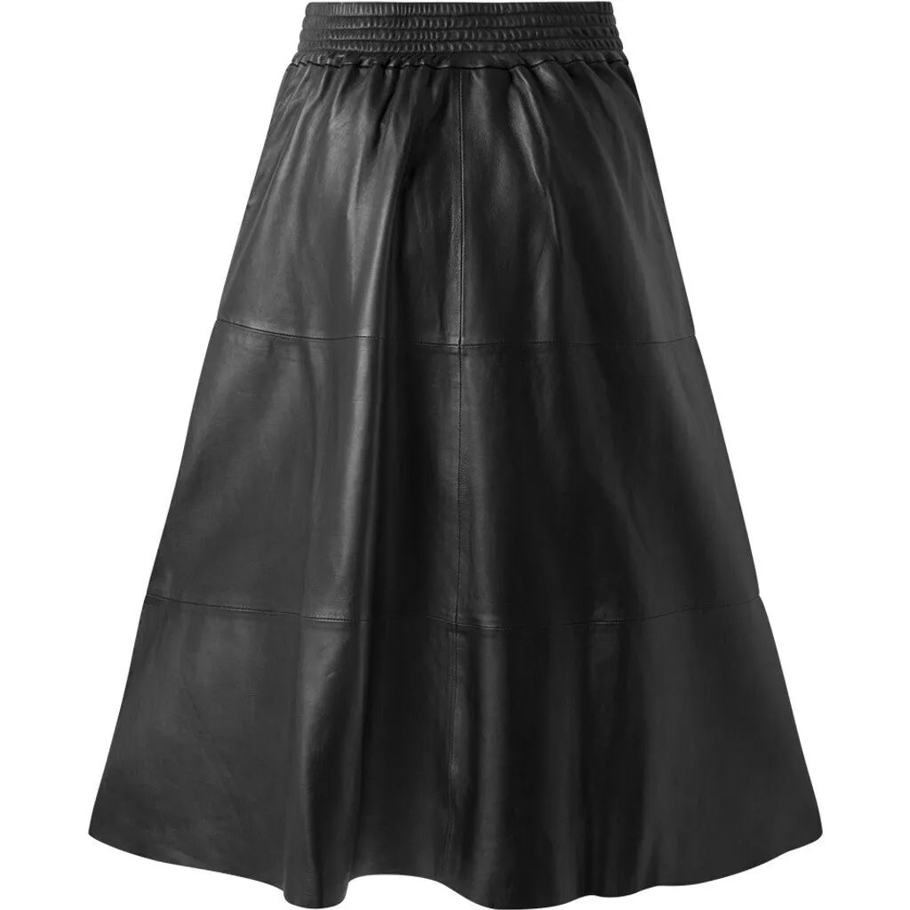 Everlyn leather skirt with elastic in waist / 50648 - Black (Nero)