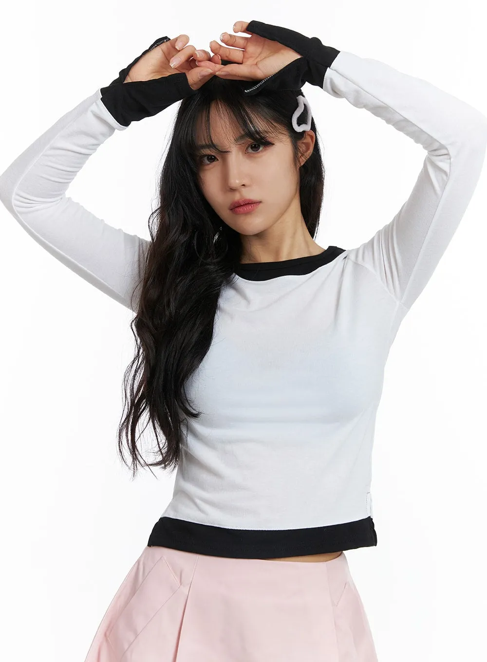 Fake Two-Piece Round Neck Top OJ429