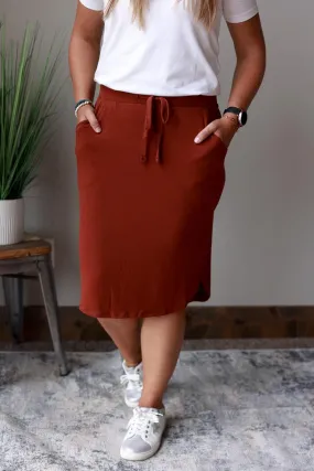 Fired Brick Drawstring Midi Skirt