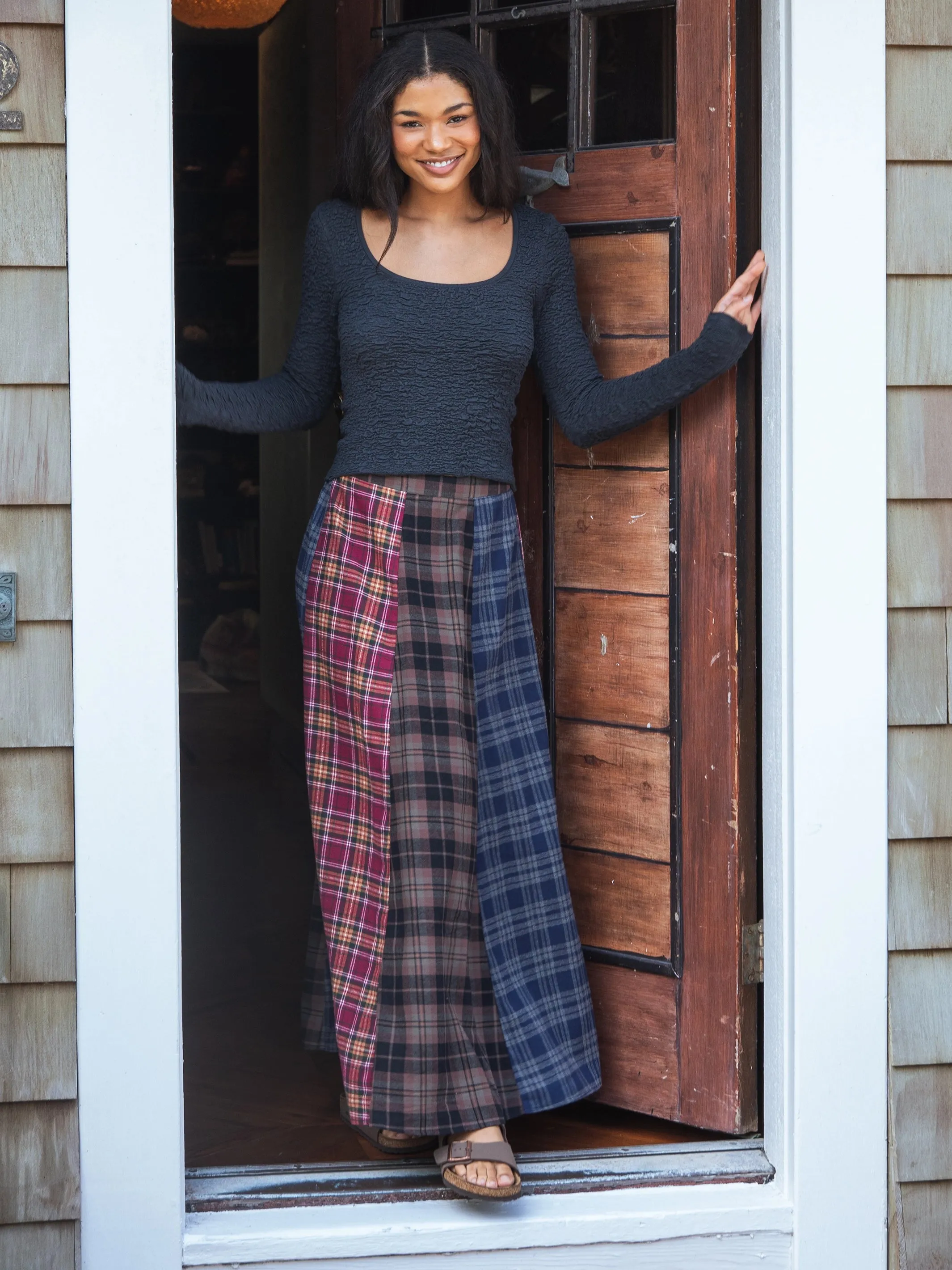 Flannel Valentina Maxi Skirt - Cranberry Navy Flannel