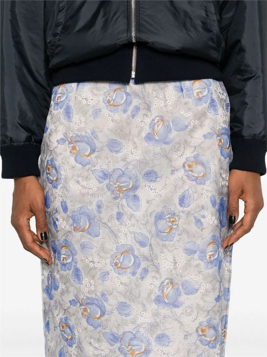 FLORAL-PRINT SHEER PENCIL SKIRT