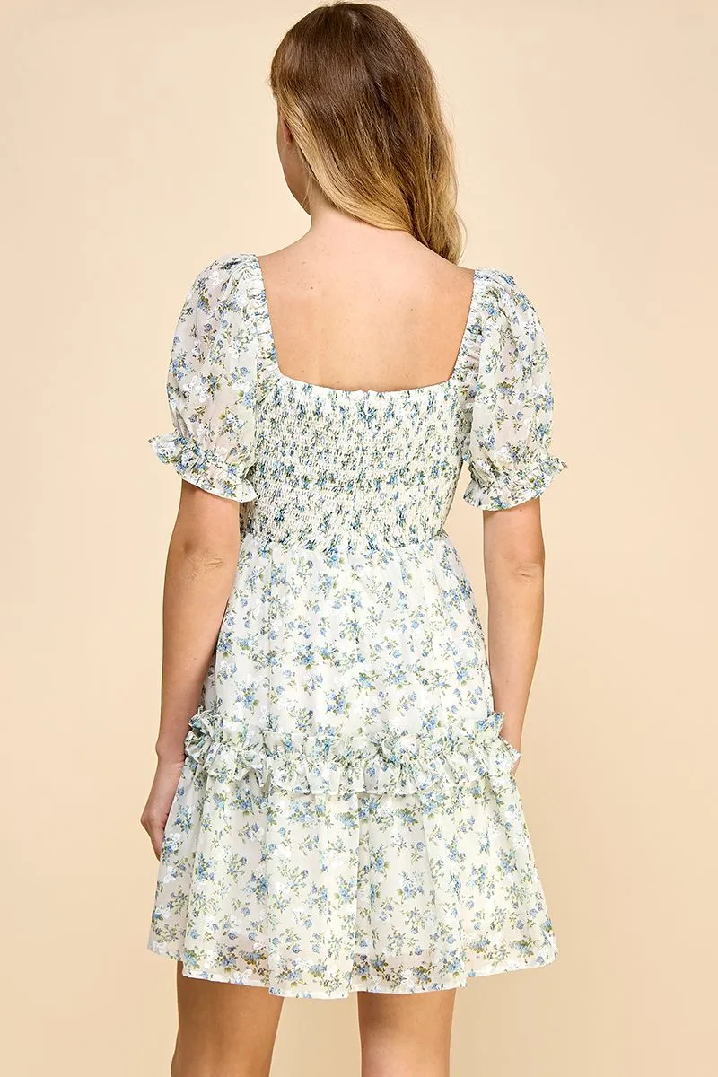 Floral Printed Sweetheart Neckline Dress