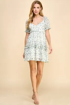 Floral Printed Sweetheart Neckline Dress