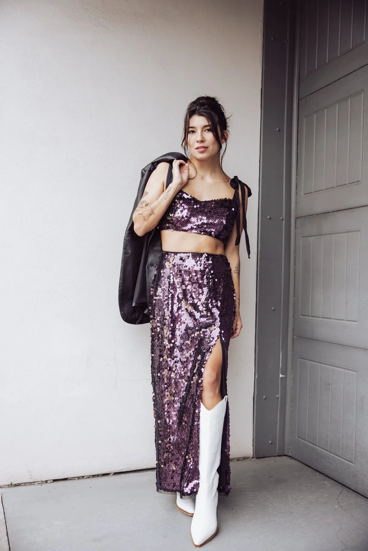 Free People Star Bright Sequin Maxi Skirt - Purple