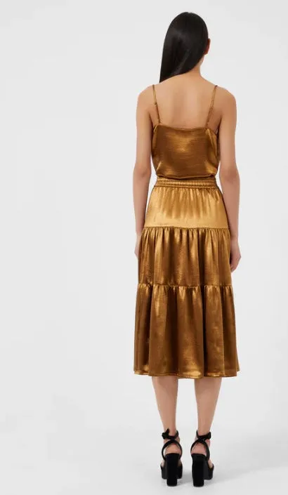 French Connection Denney Inu Satin Skirt-Gold Brown-73TNF