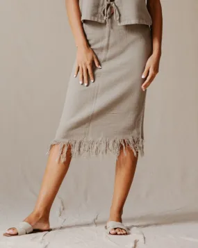 Fringed Boho Skirt Olive