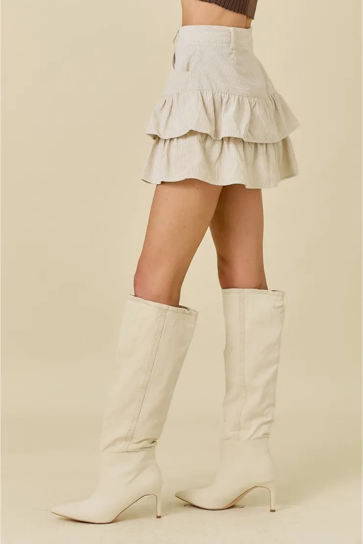 Gemma Corduroy Ruffled Mini Skirt - Ivory