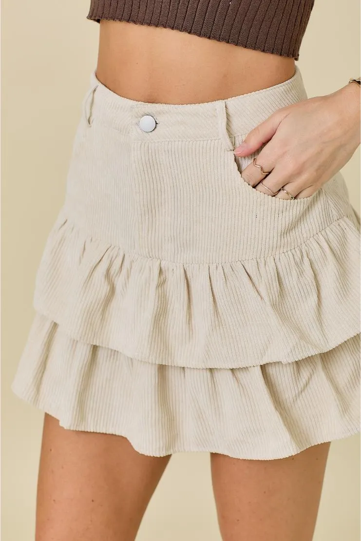 Gemma Corduroy Ruffled Mini Skirt - Ivory