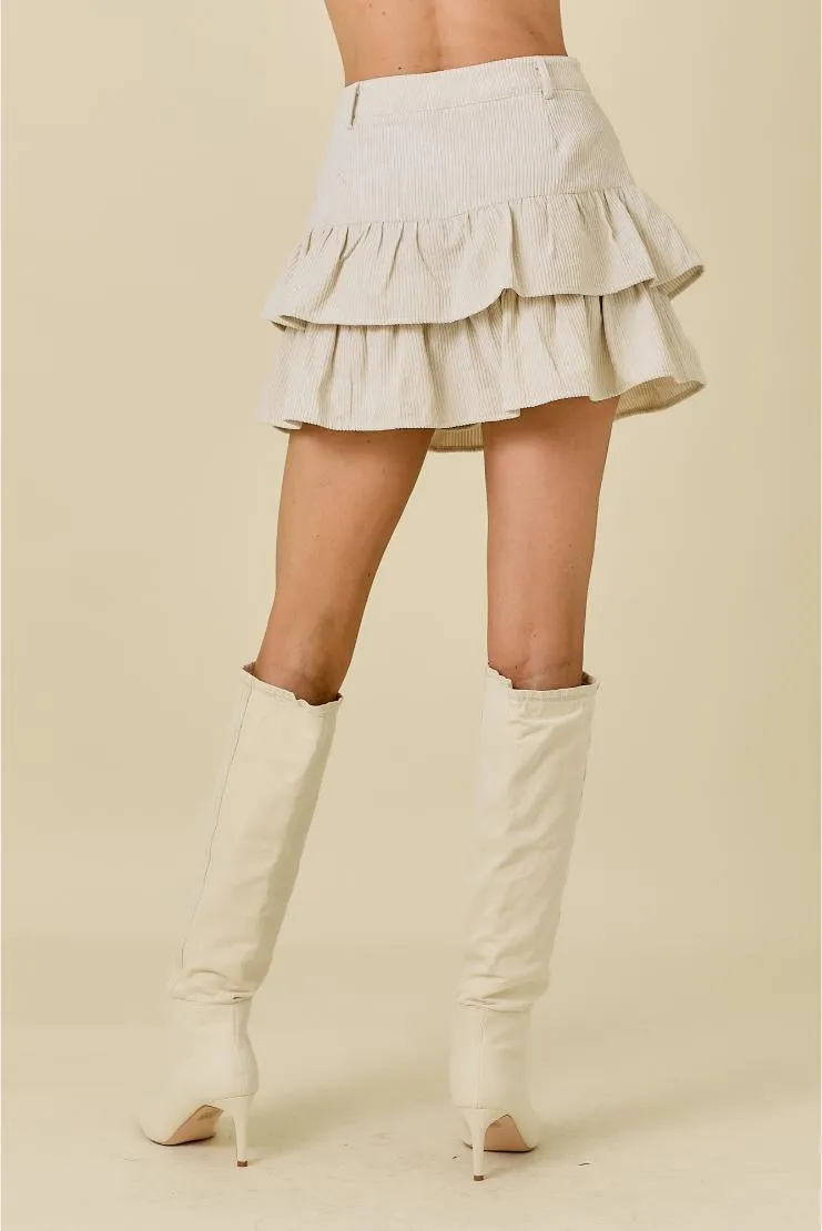 Gemma Corduroy Ruffled Mini Skirt - Ivory