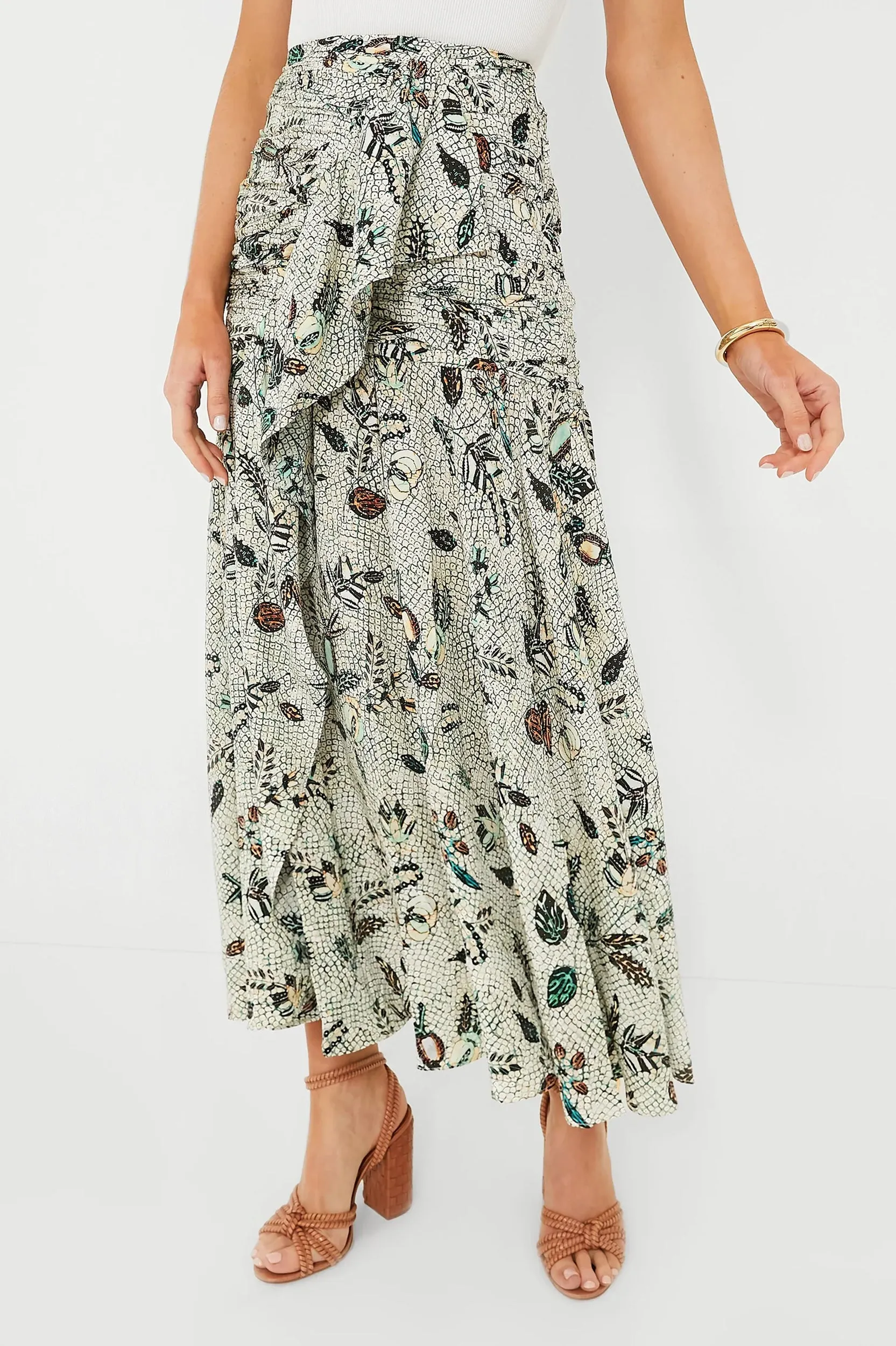 Georgina Silk Skirt in Botanical Mist