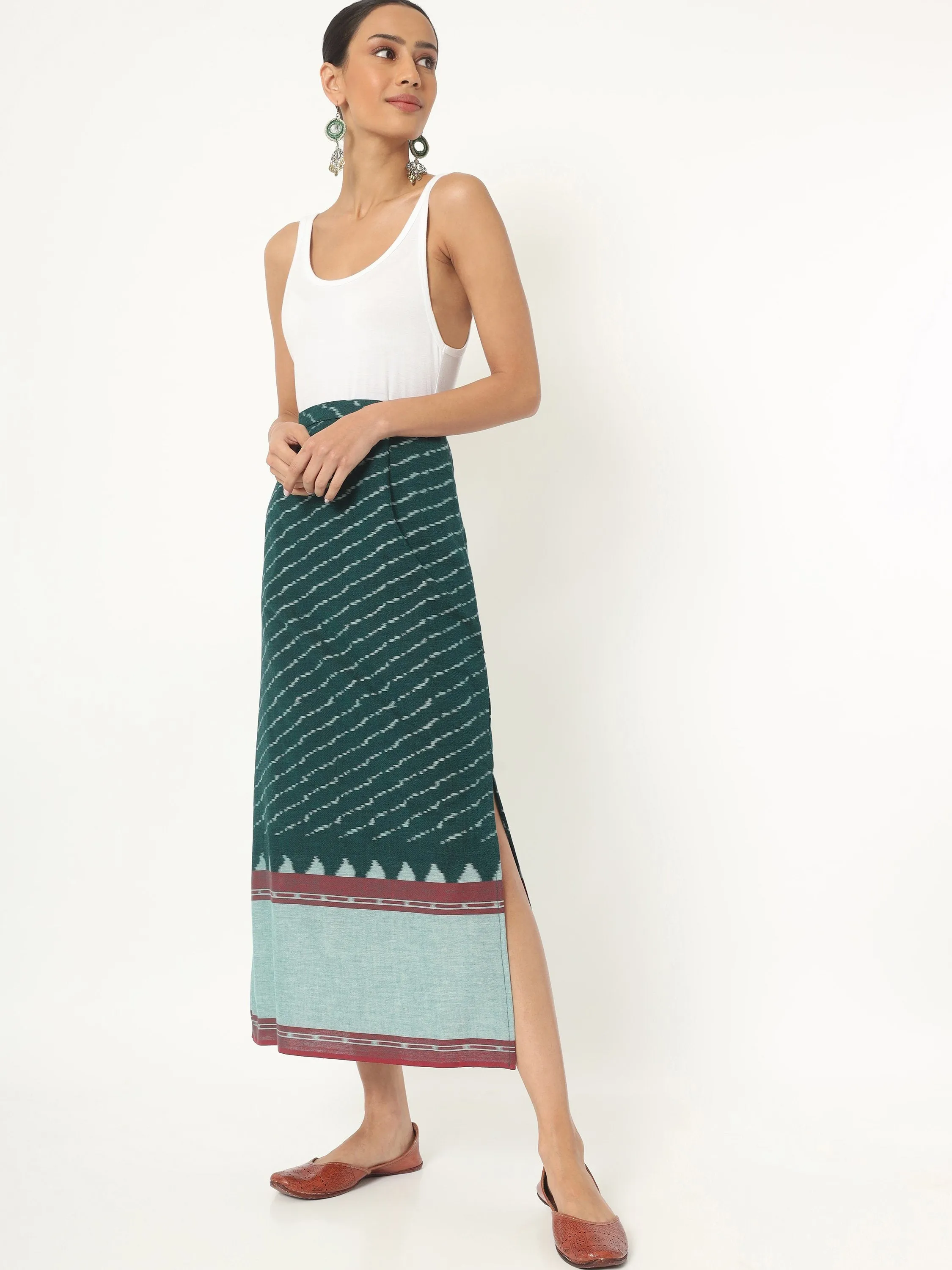 Green Ikat Long Skirt