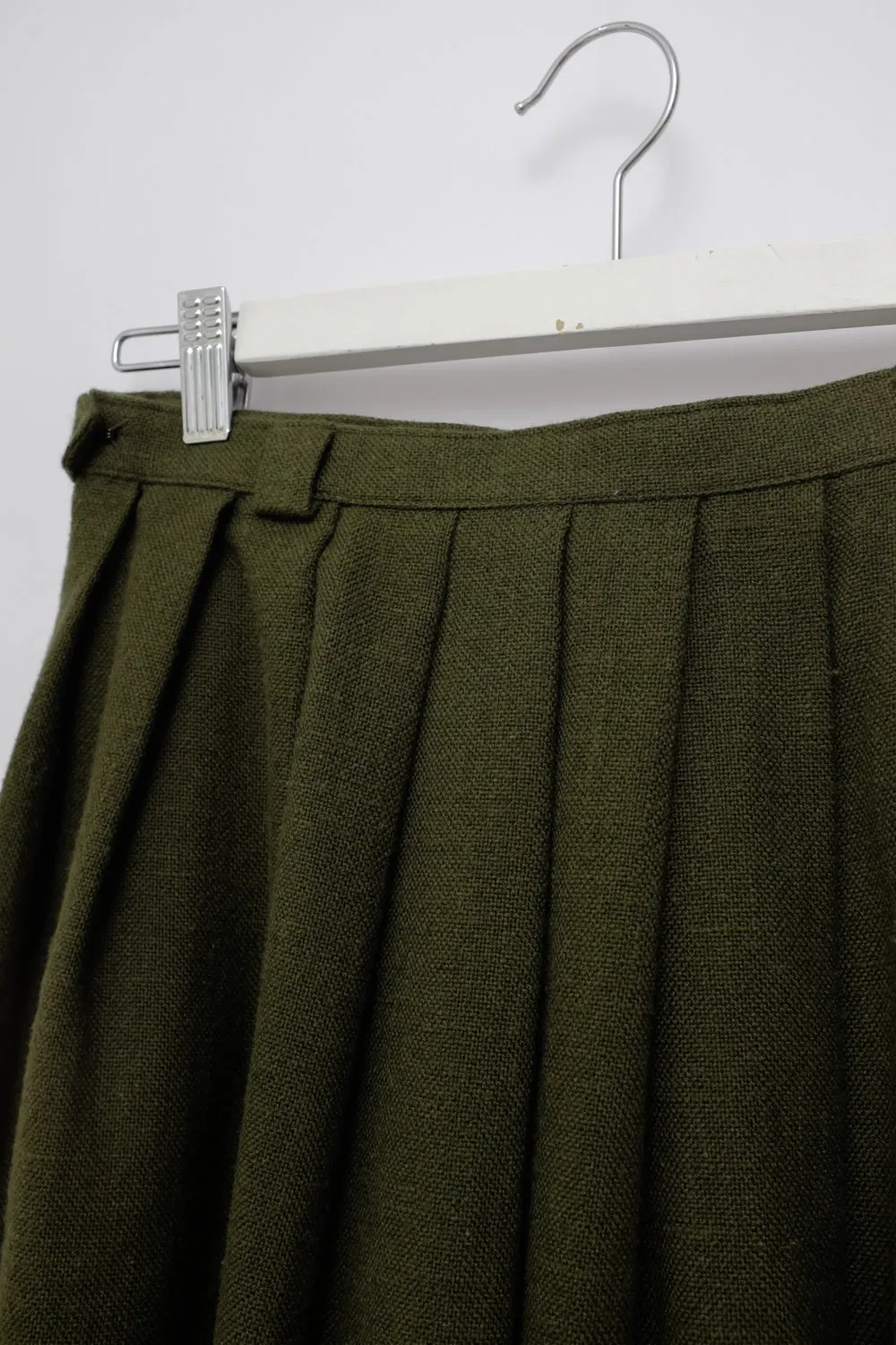 GREEN PLEATED MIDI COTTON WOOL SKIRT