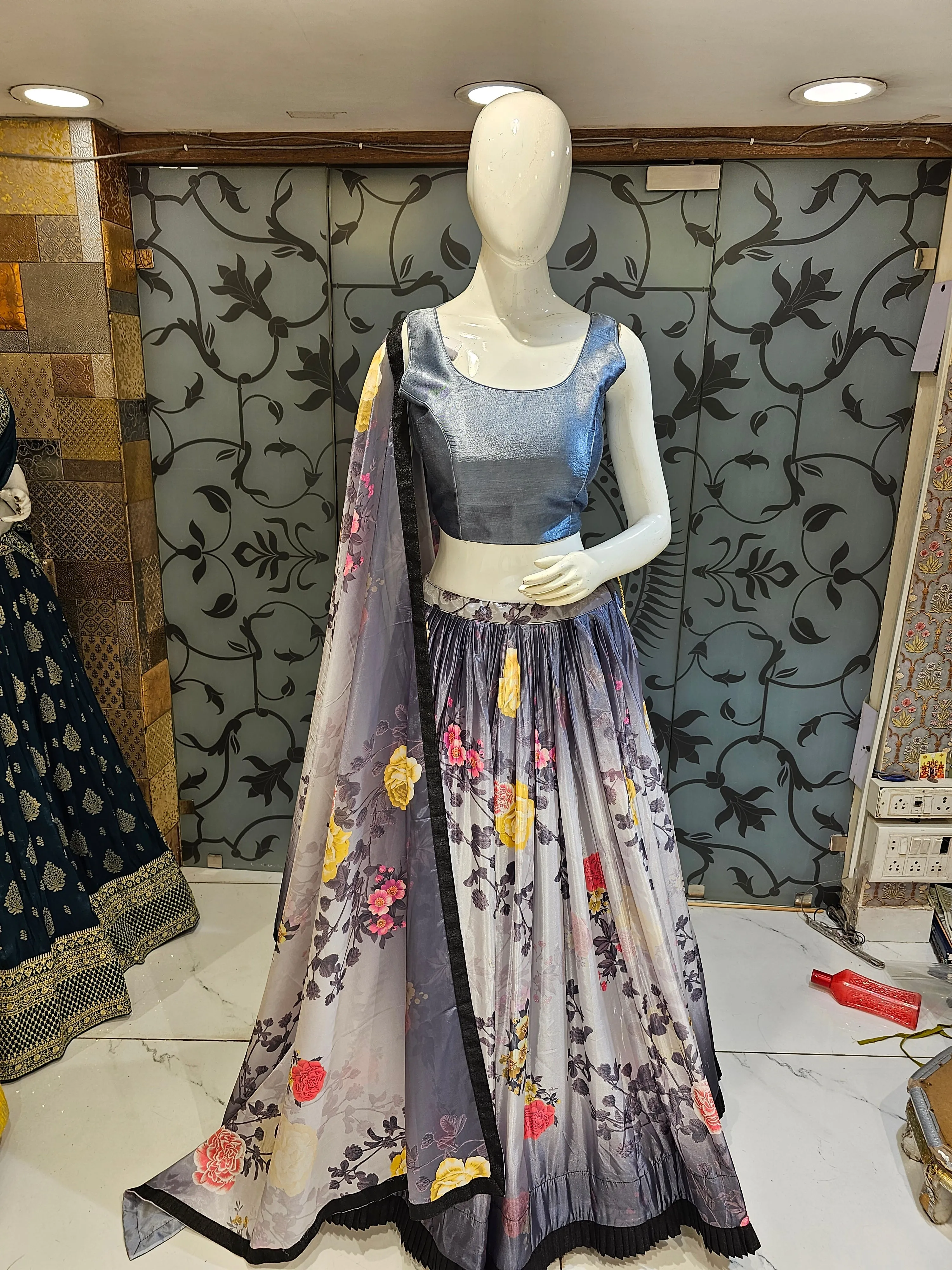 Grey Floral Lehenga Choli