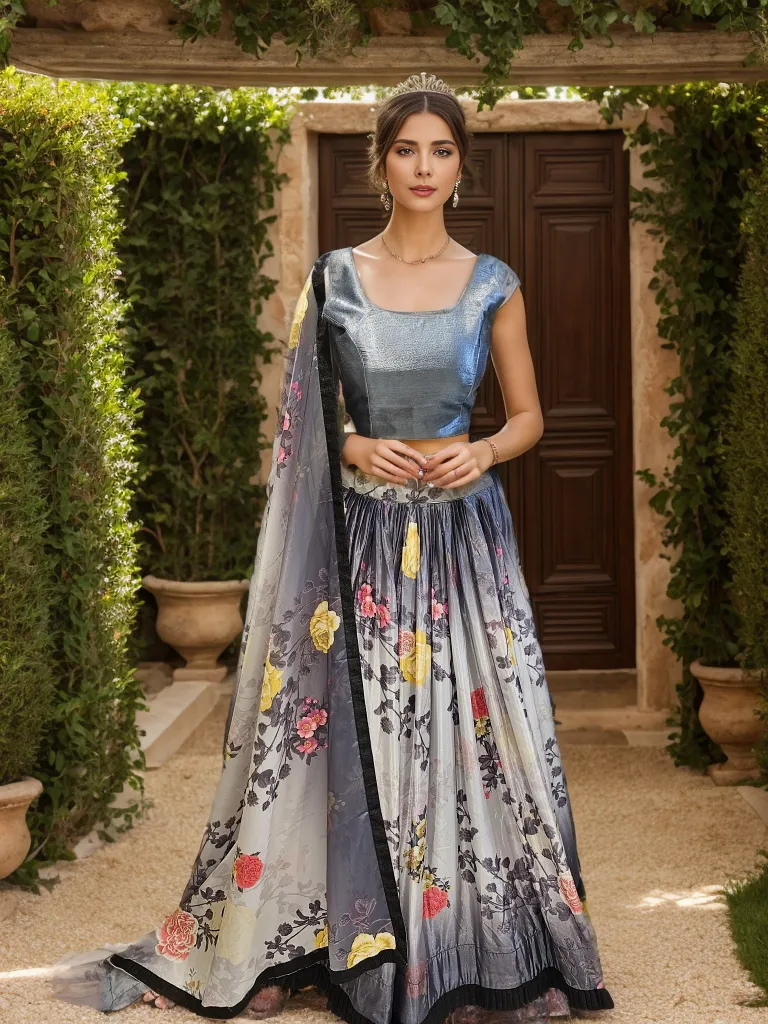 Grey Floral Lehenga Choli