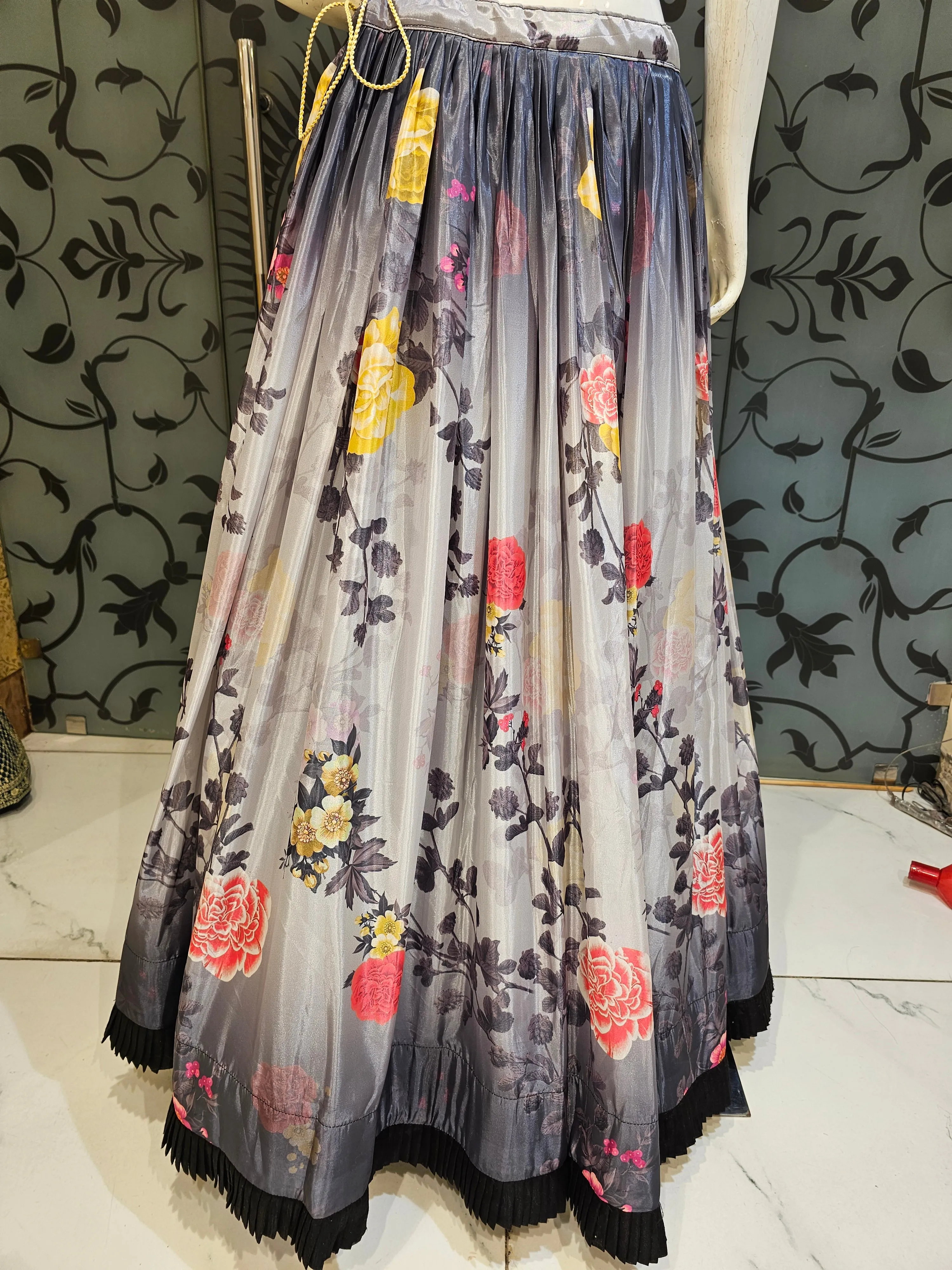 Grey Floral Lehenga Choli