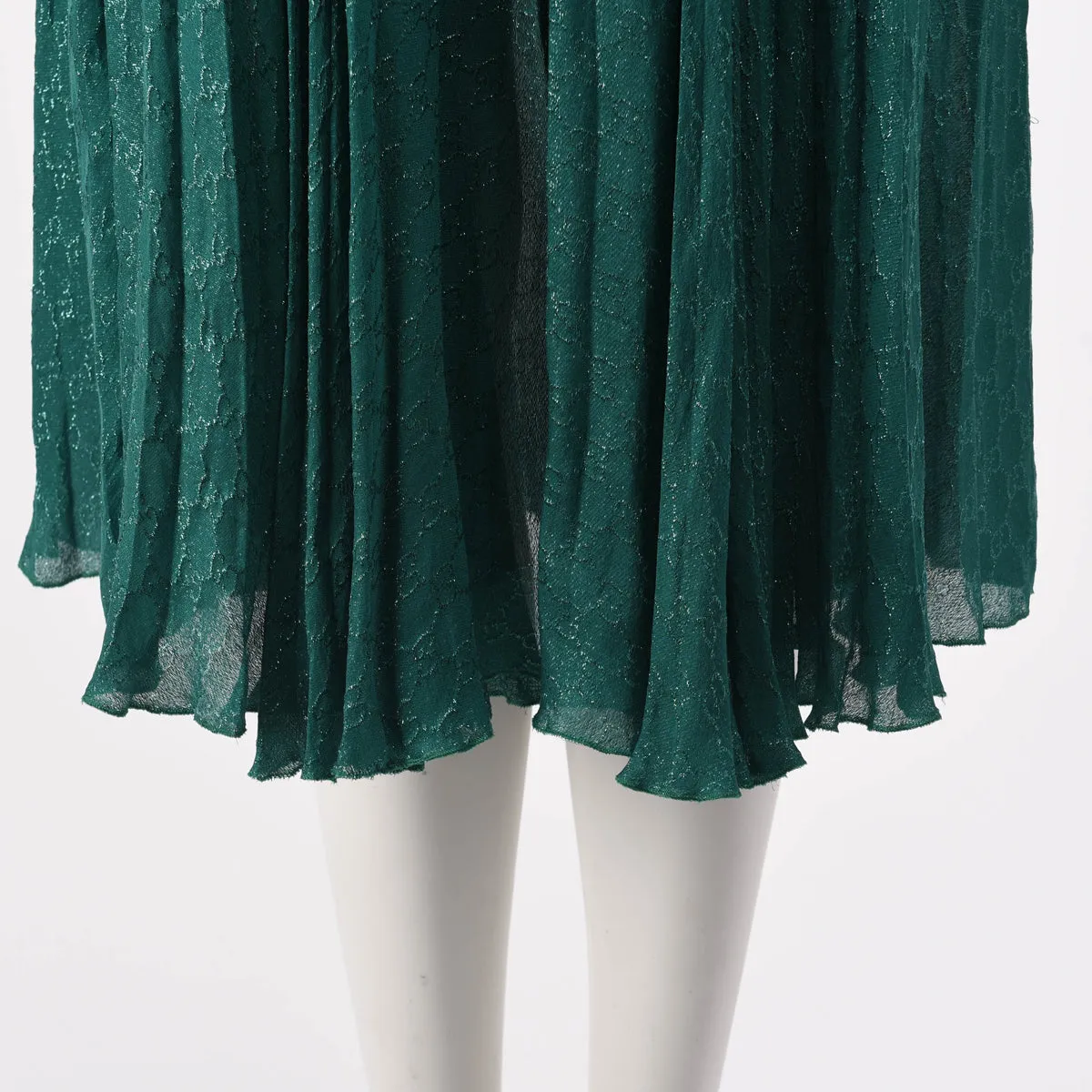 Gucci Green GG Lame Pleated Skirt IT 36