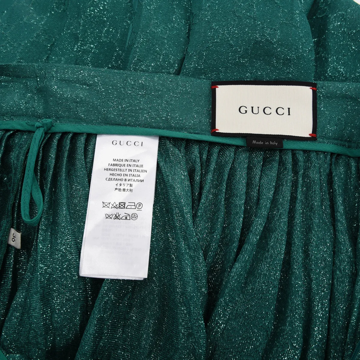 Gucci Green GG Lame Pleated Skirt IT 36