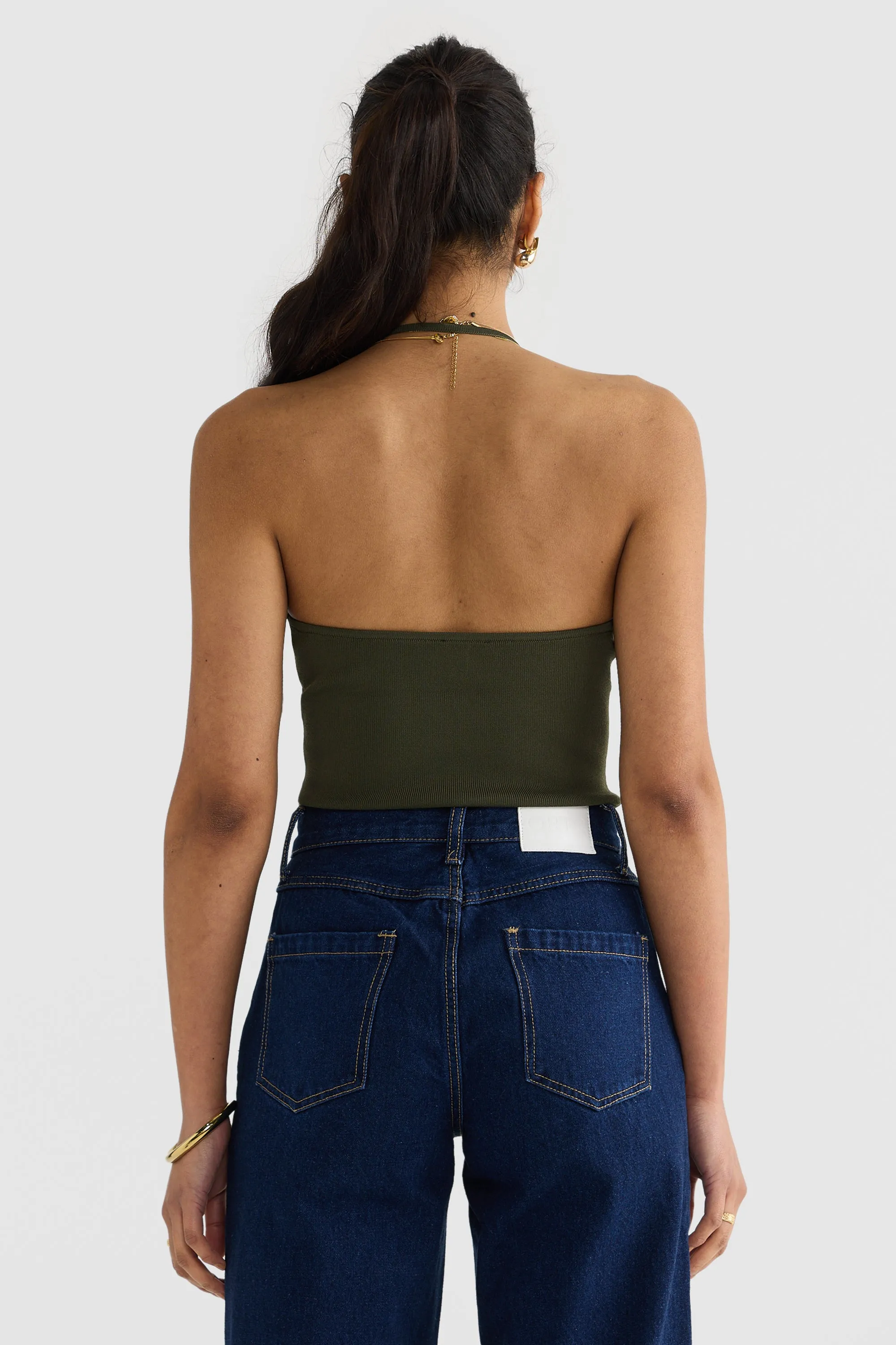 Hadley Halter Neck Knit Top Moss