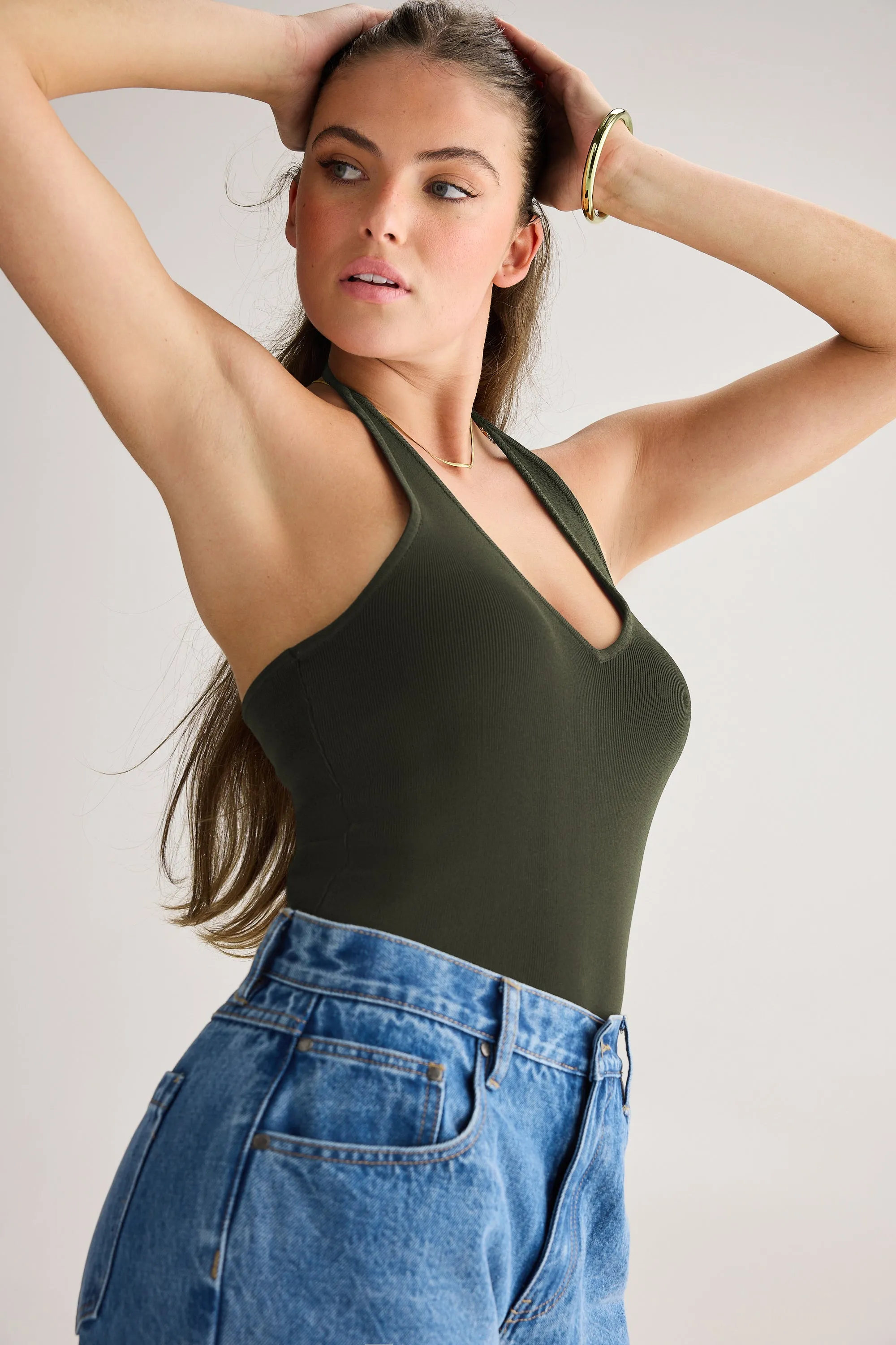 Hadley Halter Neck Knit Top Moss