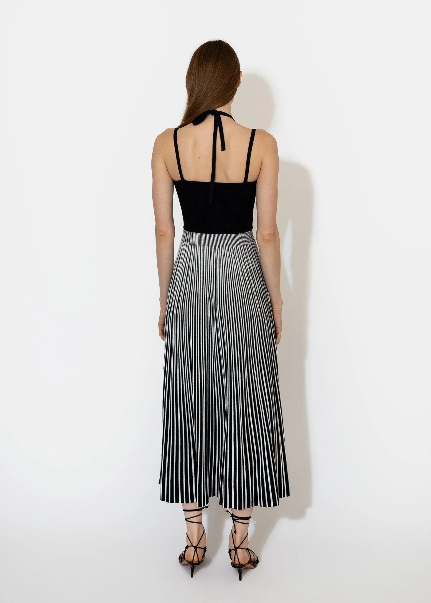 Halter Neck Dress in Black Stripe