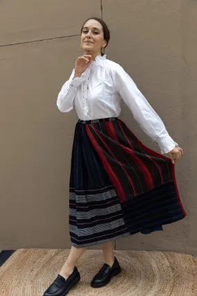 Handloomed Striped Patchwork Merino Wool Skirt