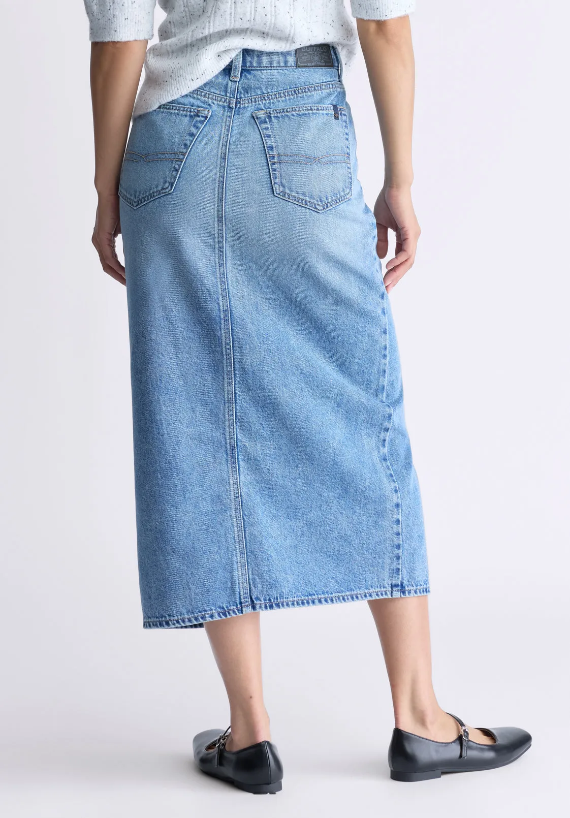 High Rise Samantha Women's Denim Skirt, Sanded Medium Indigo - BL16008