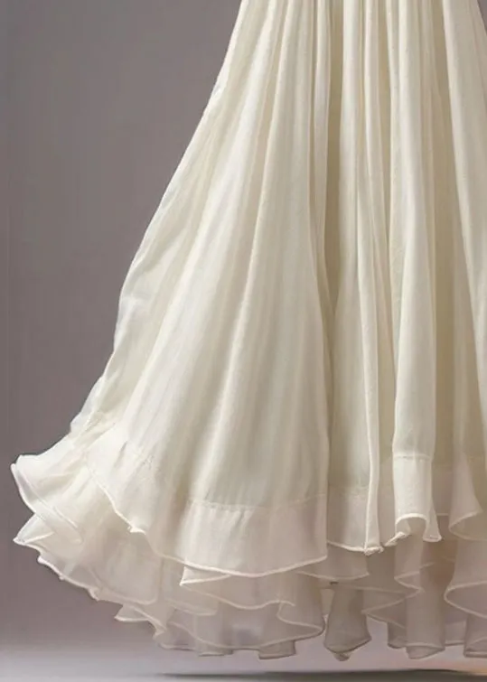 High-Waist White Ruffled Cotton Skirt for Summer - Italian Style AB1012